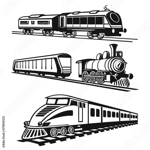 Assortment of Train Silhouettes on Tracks locomotive