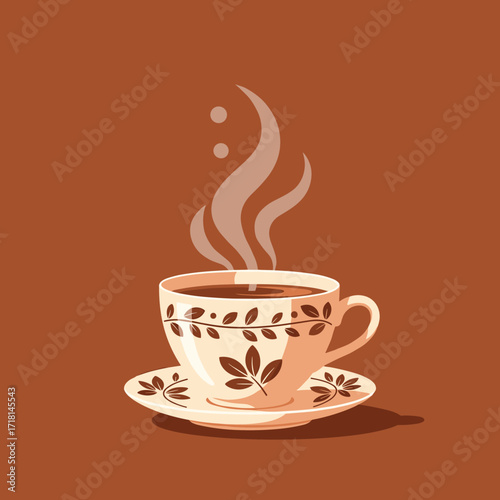 A delicate cup of hot aromatic beverage with a gentle steam rising from its surface.