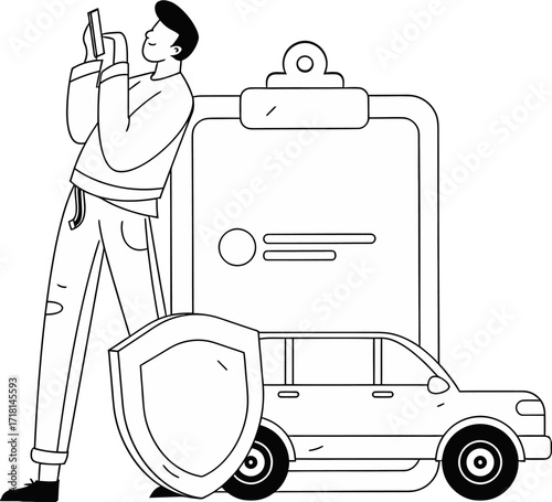 Design car insurance policy coverage claim form protection safety vehicle auto accident financial security service verctor art illustration png