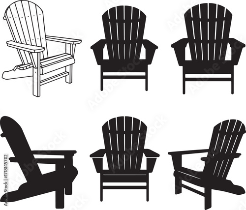 Adirondack Chair Collection Outline and Silhouette Set for Outdoor Living and Relaxation