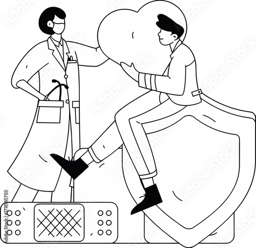 Design doctor health safety protection medical care healthcare shield security insurance illustration design vector verctor art illustration png