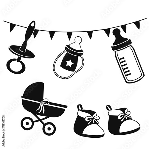 Baby Items Garland And Stroller Silhouette infant child