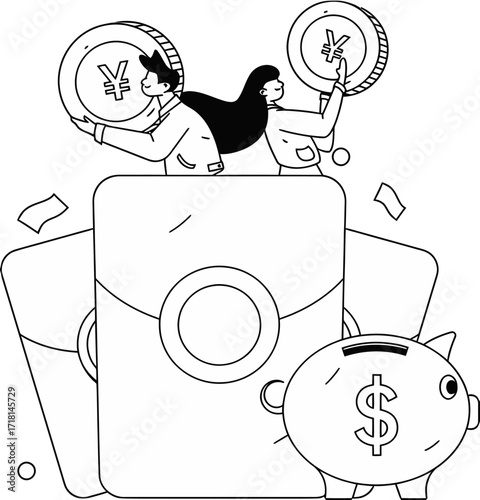 Design money saving tips for finance and investment with piggy bank and currency for financial freedom guide verctor art illustration png