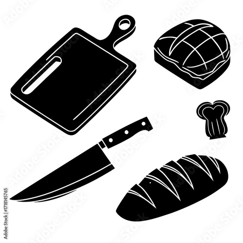 Baking and Cooking Utensils Silhouettes cutting board
