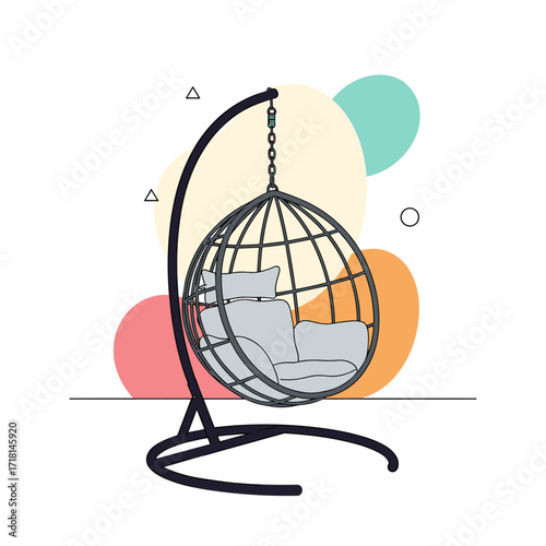 Modern hanging egg chair with comfortable cushions for relaxation and stylish home decor.