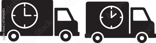 Two delivery trucks with clock faces silhouette