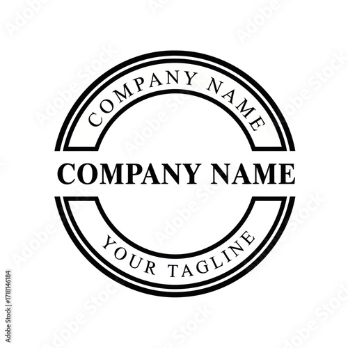 Classic Black and White Company Logo Design Template with Circular Arcs, Customizable Text, and Tagline for Professional Branding, Flat Vector Elements, Vector Illustration, Simple Vector, Stylized