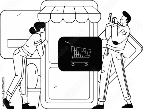 Design online shopping store ecommerce retail shop digital marketing mobile app consumerism business purchase buy verctor art illustration png