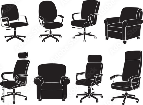 Office Chair Collection Silhouette Illustration for Business Interior Design Elements