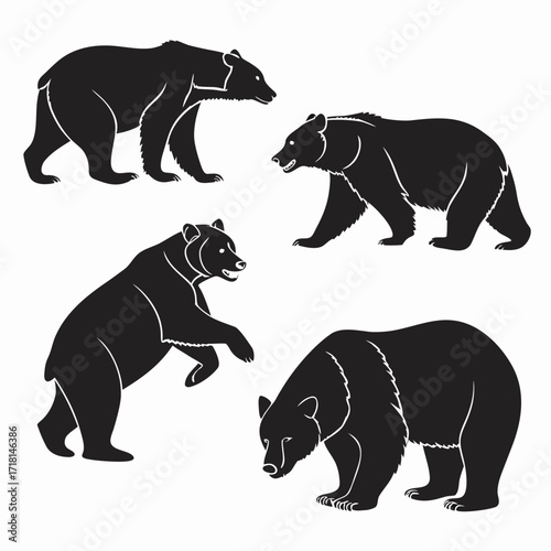 Black Bear Silhouettes in Various Poses animal wildlife
