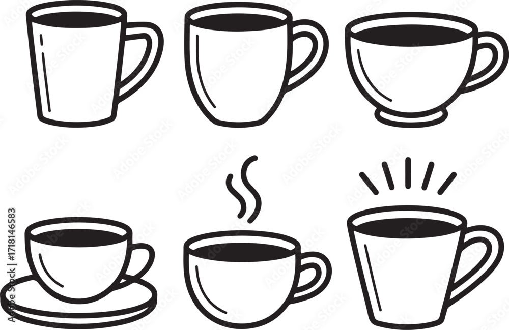 Obraz premium Coffee Cup Collection Outline Illustration for Beverage and Drink Design Elements