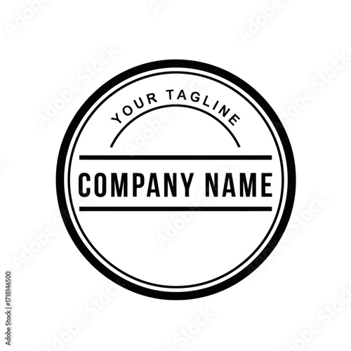 Black and White Circular Logo Template with Customizable Company Name and Tagline on White Background, Flat Vector Elements, Vector Illustration, Simple Vector, Stylized Vector Drawing, Vector