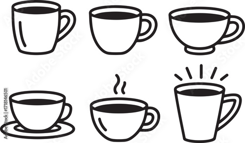 Coffee Cup Collection Outline Illustration for Beverage and Drink Design Elements