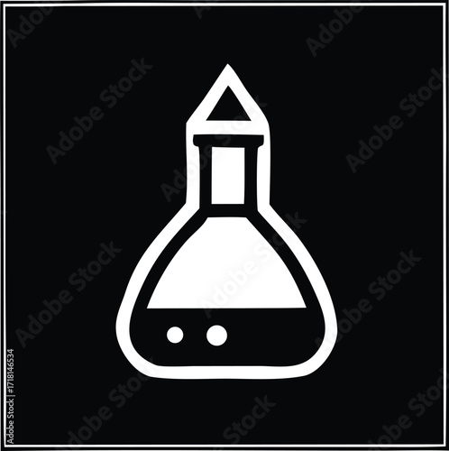 Simple icon of a chemistry flask with liquid and bubbles for scientific or educational use minimalist design