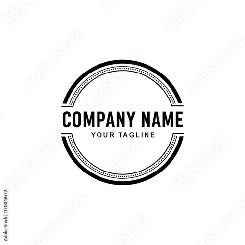 Modern Minimalist Black and White Circular Logo Design Template with Company Name and Tagline Placeholder for Business Branding Identity, Flat Vector Elements, Vector Illustration, Simple Vector,