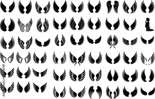 Angel Wings Icon Silhouette Set Elegant Feathered Angel Wing Silhouette Collection