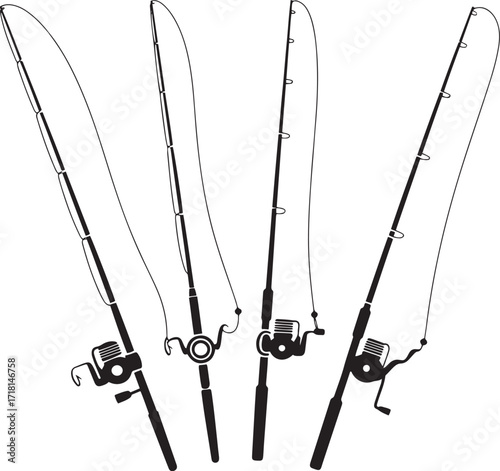 Fishing Rods Silhouette Collection Angling Equipment Sport Fishing Gear Isolated on Transparent
