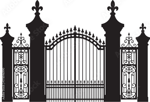 Ornate Gate Silhouette Entrance Gateway Ironwork Design Decorative Entryway Isolated on Transparent