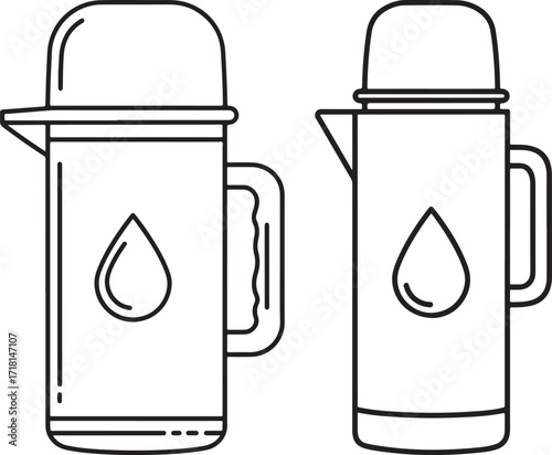 Two thermos flasks with water drop silhouette