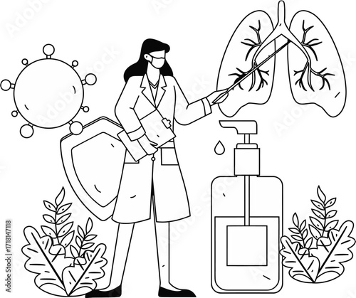 Design doctor lungs virus protection sanitizer health medical disease healthcare respiratory infection covid prevention verctor art illustration png