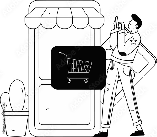 Design online shopping mobile shop e commerce store digital marketing retail business customer purchase product 100 ch verctor art illustration png