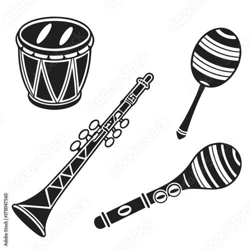 Black Silhouette Musical Instruments drum maracas