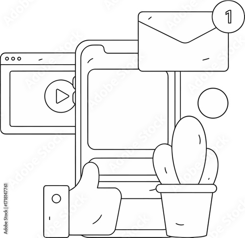 Design social media marketing strategy digital marketing content creation online presence brand awareness verctor art illustration png