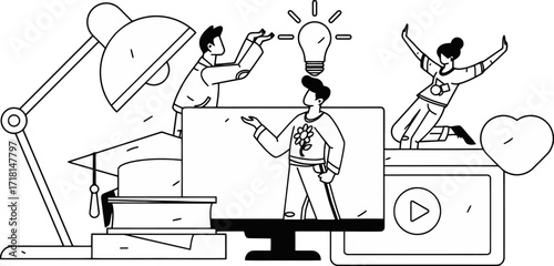 Design online learning education student study knowledge school course video lesson academic success idea light verctor art illustration png