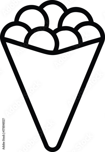 La Castanyada Magosto theme. Rustic paper cone filled with roasted chestnuts outline icon