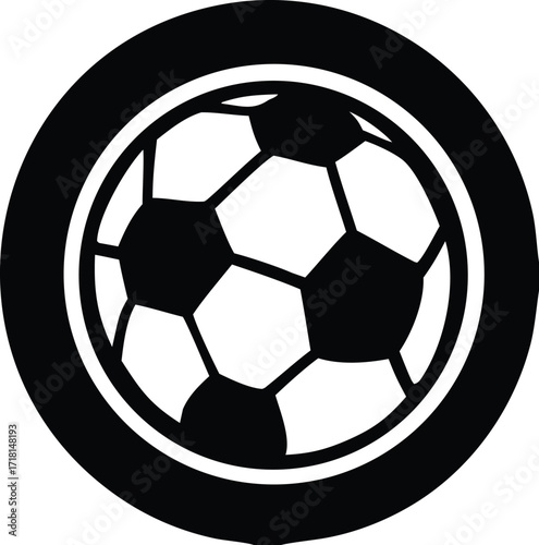 Classic soccer ball emblem simple black and white icon for sports and games logo design element