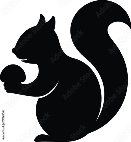 squirrel with nut silhouette vector icon