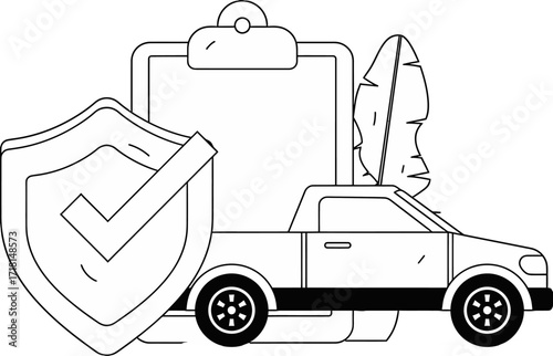 Design car insurance policy coverage auto vehicle protection claim form document clipboard shield guarantee verctor art illustration png