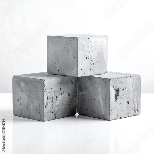 Three gray concrete cubes stacked