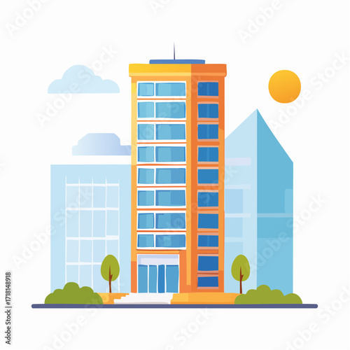 Orange highrise building in a city setting.