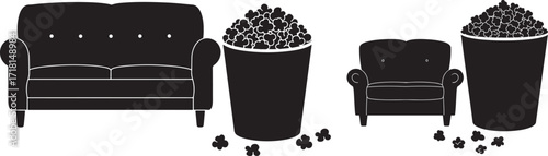Cozy couch and armchair with popcorn silhouette