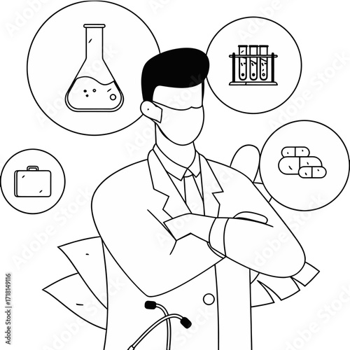 Design doctor medical healthcare medicine hospital physician health clinic stethoscope lab test medical care mask verctor art illustration png