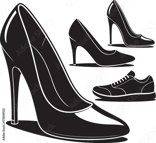 Elegant High Heel Shoe Silhouettes Collection for Footwear Design and Style Concepts