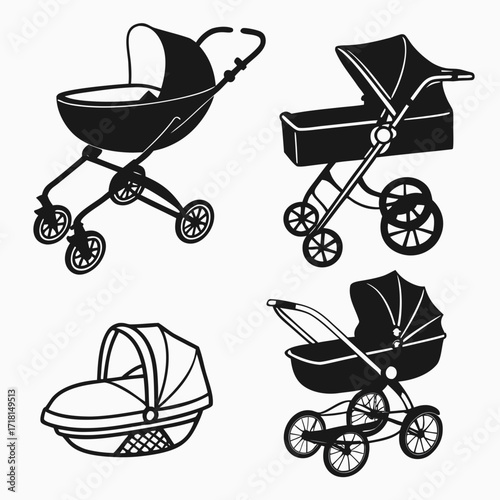 Collection of Baby Strollers and Prams Silhouettes