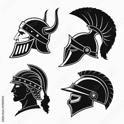 Collection of ancient warrior helmets roman spartan