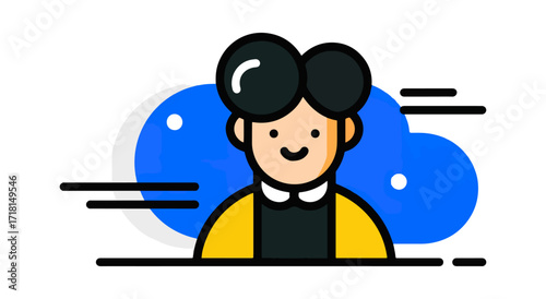 Smiling person icon with blue cloud background