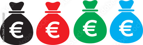 Money bag icon with Euro symbol , EUR currency symbol , vector illustration. Money Bag Icon with Euro Currency Sign on Transparent Background. Icon with euro sign bag vector illustration.