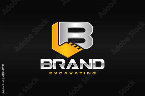 letter B scoop excavator logo