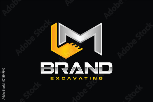 letter M scoop excavator logo
