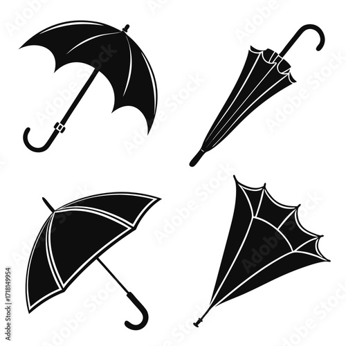 Collection of Four Black Umbrella Silhouettes parasol