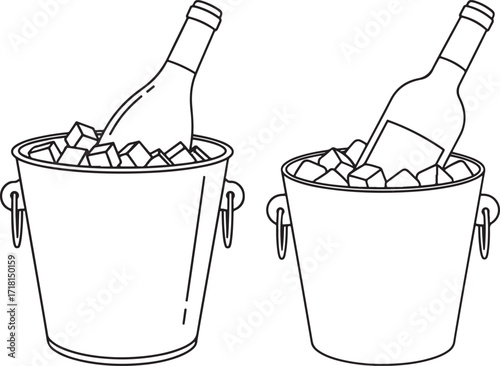 Two wine bottles chilling in ice buckets silhouette