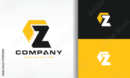 Excavating Company Logo Geometric Z Letter and Excavator