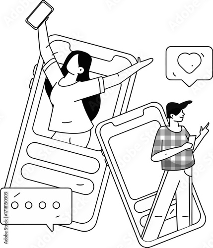 Capturing moments and connecting online, people share life updates, selfies, and receive likes through engaging social media interactions on modern smartphones, fostering digital community.