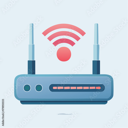 Illustration of a wireless router with a weak signal indicator.