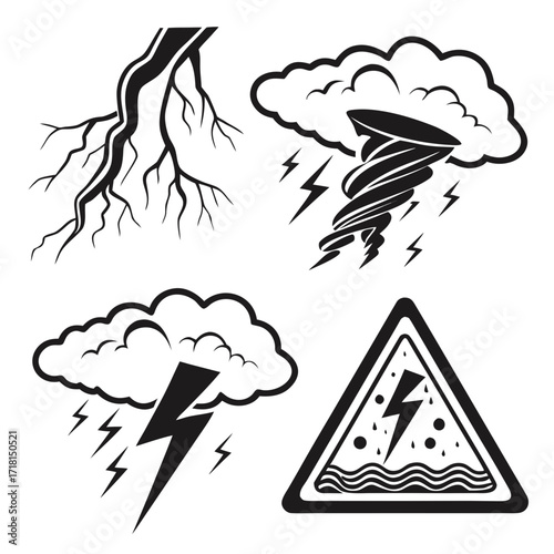 Collection of weather and storm related icons Keywords: storm, weather, lightning, thunder, rain