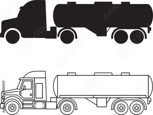 Silhouette and Outline of a Tanker Truck on Transparent Background for Industrial Designs